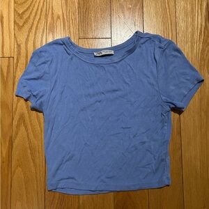 ZARA Blue Short Sleeve Crop Top (Size M)